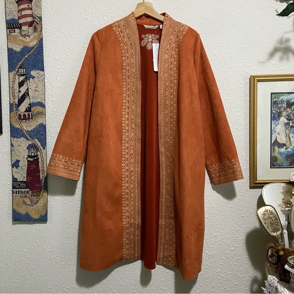 Soft Surroundings women's M Leona Cayenne Cardigan with Intricate Embroidery New